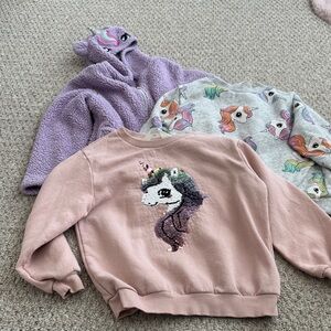 Girls H&M Unicorn Themed Sweatshirts and Jacket Bundle - size US 6X/7